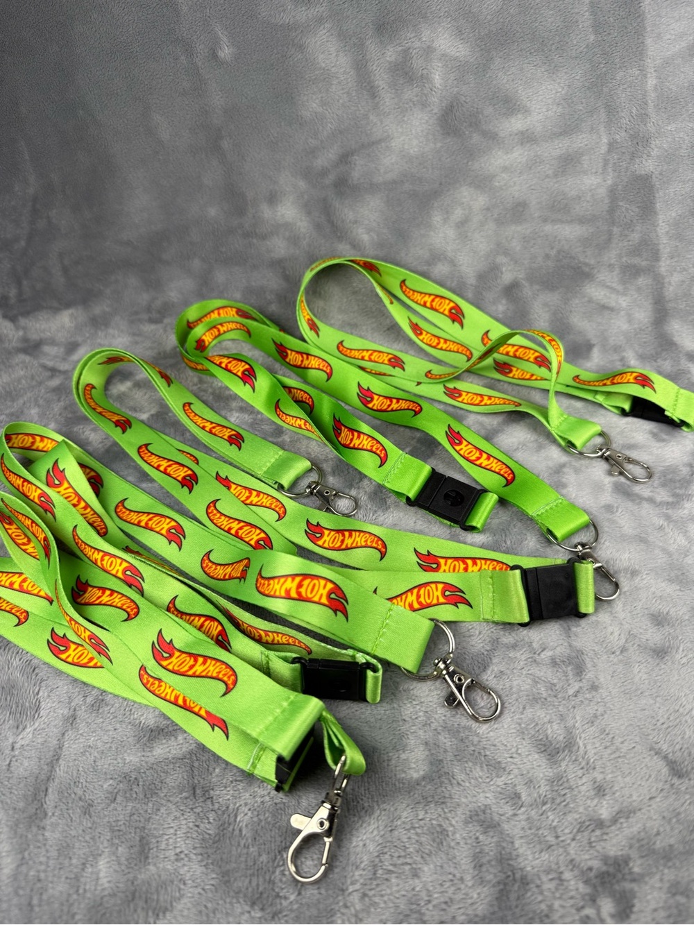 Lot of 5 Hot Wheels Lanyards Neon Lime Green Flame Logo Breakaway Keychain New